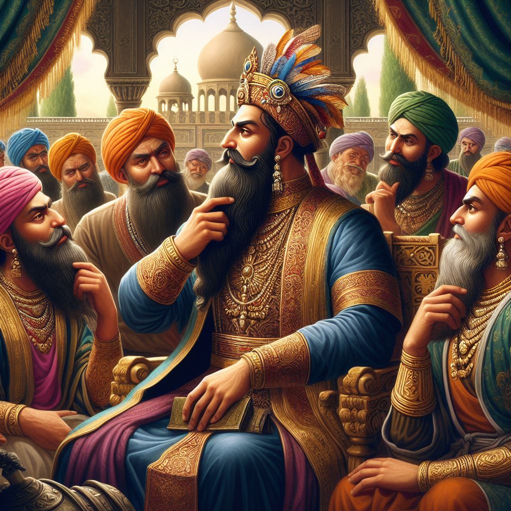 Indian king akbar caressing the beard, akbar birbal short story in hindi